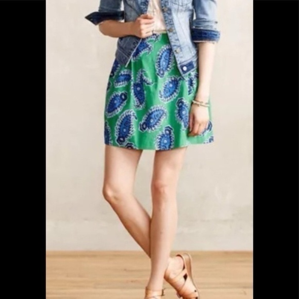Anthropologie Yoana Baraschi Green Blue Tisza Paisley Print Skirt sz 4